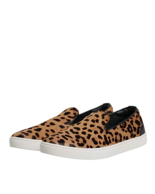 Dolce & Gabbana Brown Calfskin Fur Leopard Sneakers Shoes for men