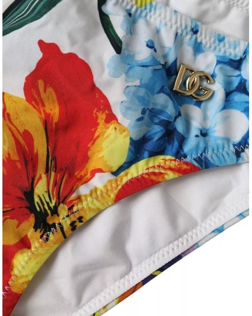 Dolce & Gabbana Blue Floral Print Swimsuit Bikini Bottom Swimwear