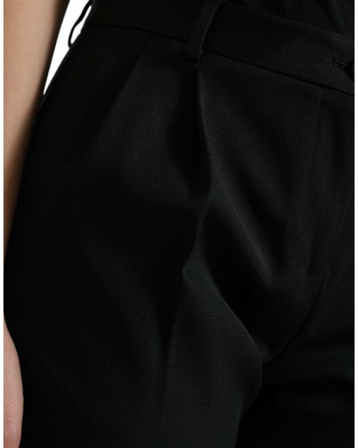 Dolce & Gabbana Black Wool High Waist Cropped Tapered Pants