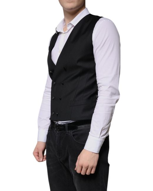 Dolce & Gabbana Black Wool Formal Dress Waistcoat Vest for men