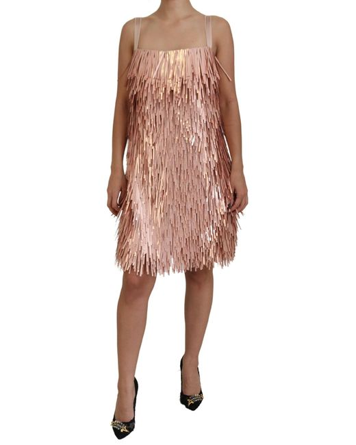 Dolce & Gabbana Pink Tinsel Sleeveless Shift A-Line Dress