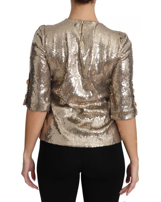 Dolce & Gabbana Brown Sequined Parrot Crystal Blouse Elastane