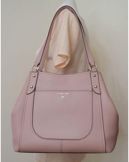 Michael Kors Molly Smokey Rose Pink Pebble Leather Large Shoulder Tote Bag  in Green | Lyst