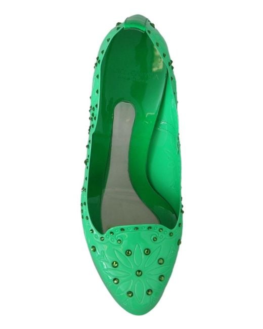 Dolce & Gabbana Dolce Gabbana Green Crystal Floral Cinderella Heels Shoes