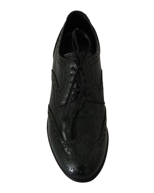 Dolce & Gabbana Black Leather Broque Oxford Wingtip Shoes