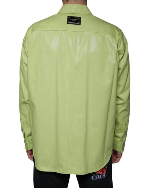Dolce & Gabbana Green Cotton Collared Button Down Shirt for men