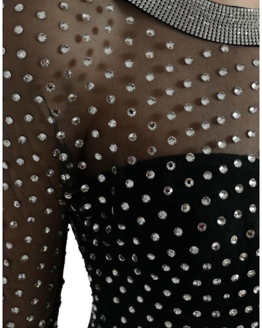 Dolce & Gabbana Black Crystal Embellished A-Line Gown Dress