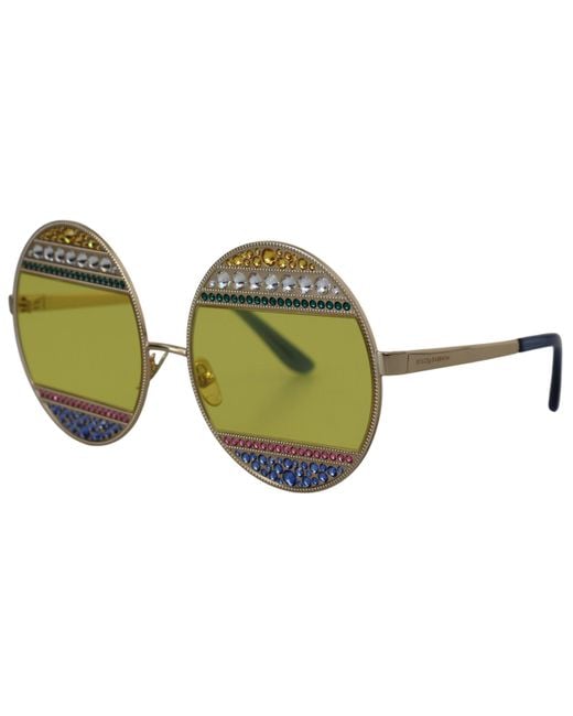 Dolce & Gabbana Green Crystal Embellished Oval Sunglasses