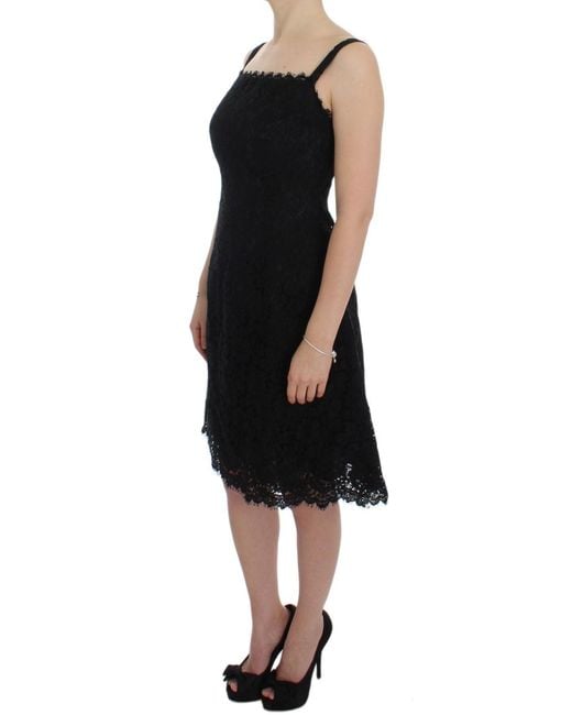 Dolce & Gabbana Black Floral Lace Shift Knee Length Dress