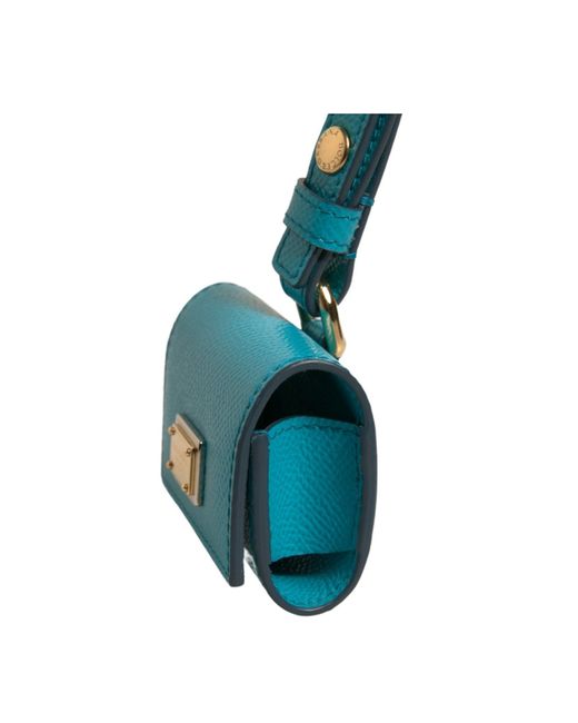 Dolce & Gabbana Blue Logo Plaque Leather Metal Strap Airpods Case for men