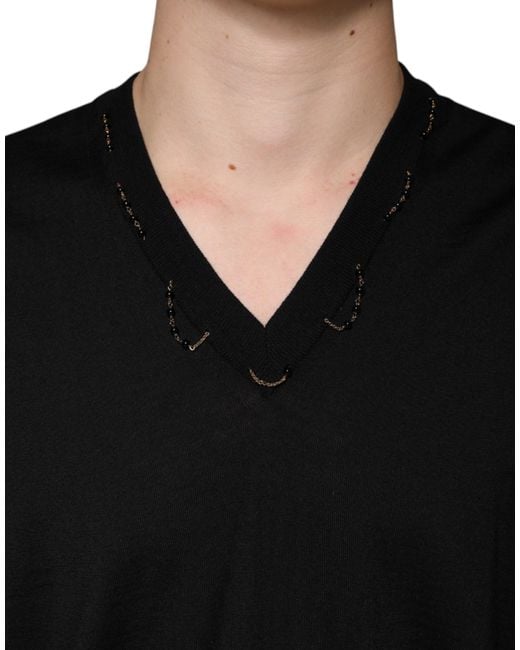 Dolce & Gabbana Black Embellished V-Neck Pullover Sweater for men