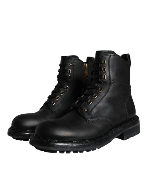 Dolce & Gabbana Black Lace Up Mid Calf Boots Shoes for men