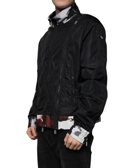Dolce & Gabbana Black Nylon Full Zip Bomber Jacket for men
