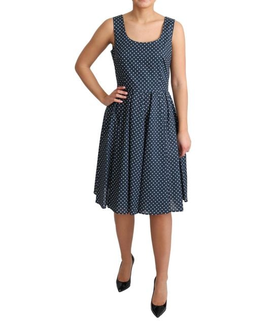 Dolce & Gabbana Blue Dotted Cotton A-Line Gown Dress