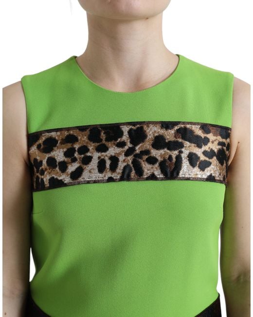 Dolce & Gabbana Green Apple Sleeveless Panelled Shift Dress