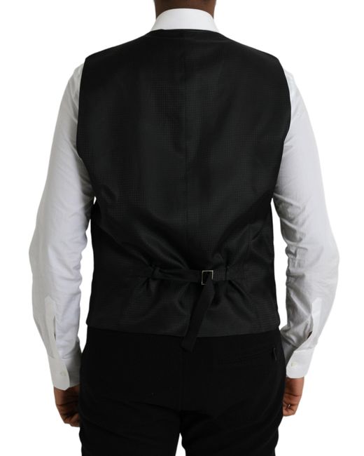 Dolce & Gabbana Black Wool Waistcoat Dress Formal Vest for men