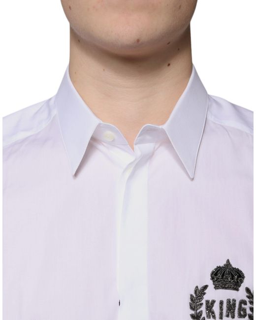 Dolce & Gabbana White Cotton Logo Formal Dress Shirt for men