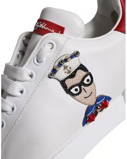 Dolce & Gabbana Metallic Patch Calfskin Nappa Portofino Sneakers Shoes And Calf Leather