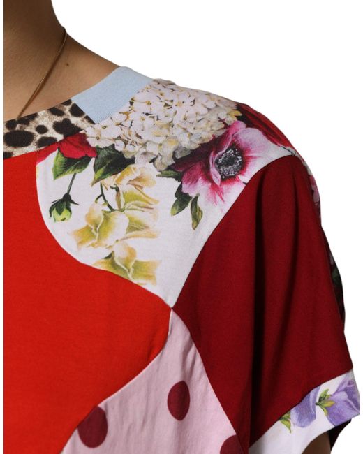 Dolce & Gabbana Red Patchwork Cotton Silk Blouse Top