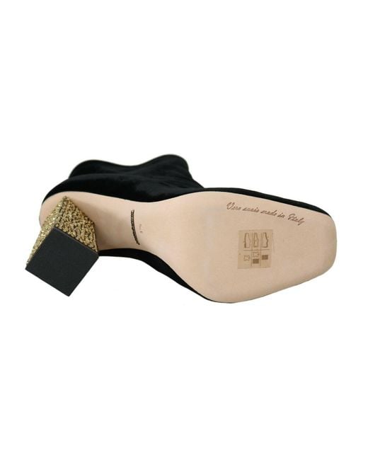 Dolce & Gabbana Black Velvet Crystal Square Heels Shoes