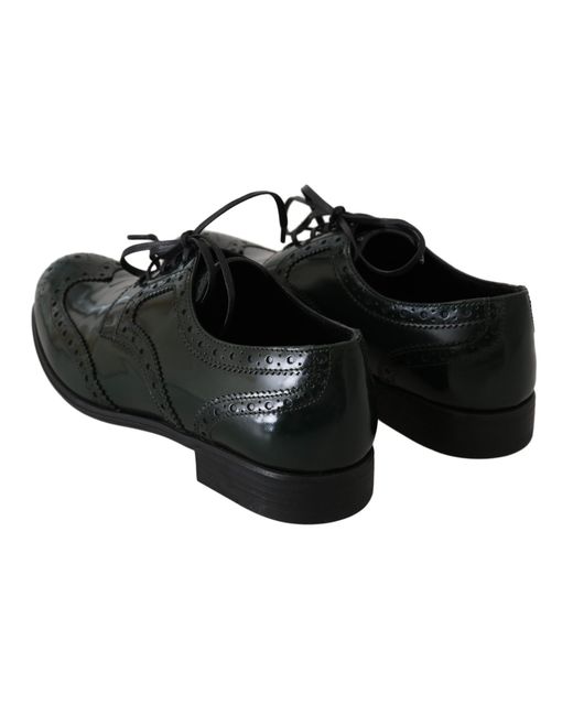 Dolce & Gabbana Black Leather Broque Oxford Wingtip Shoes