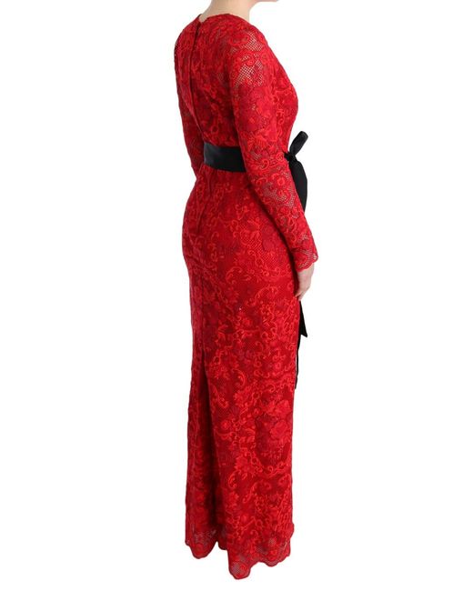 Dolce & Gabbana Red Floral Ricamo Sheath Long Dress