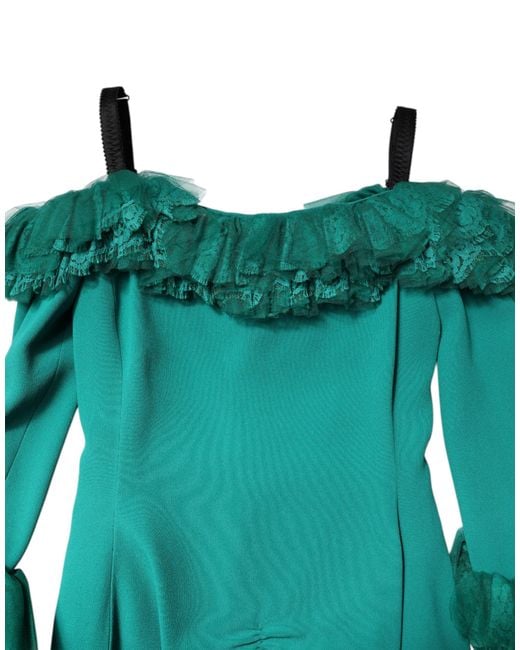 Dolce & Gabbana Green Lace Mini Dress With Ruffles