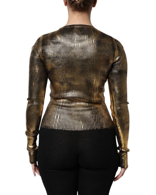 Dolce & Gabbana Black Metallic Ribbed Knit Pullover