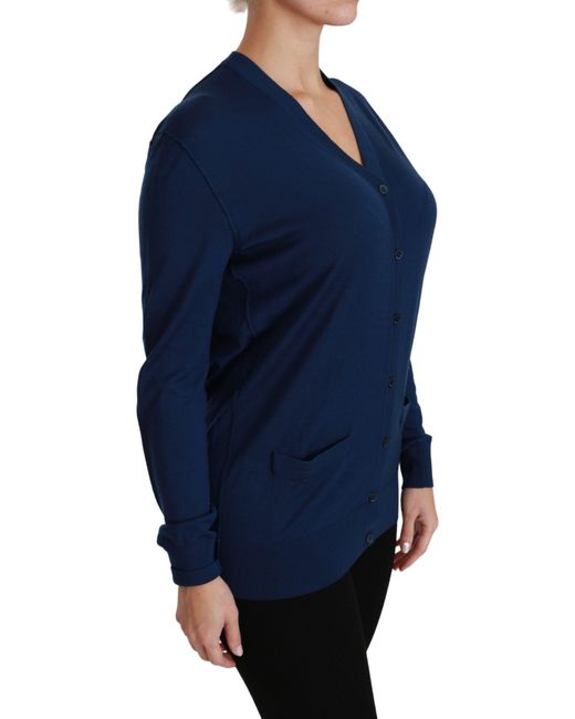 Dolce & Gabbana Blue Button Cardigan Virgin Wool Sweater