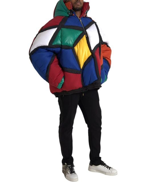 Dolce & Gabbana Blue Quilted Hooded Puffer Jacket for men