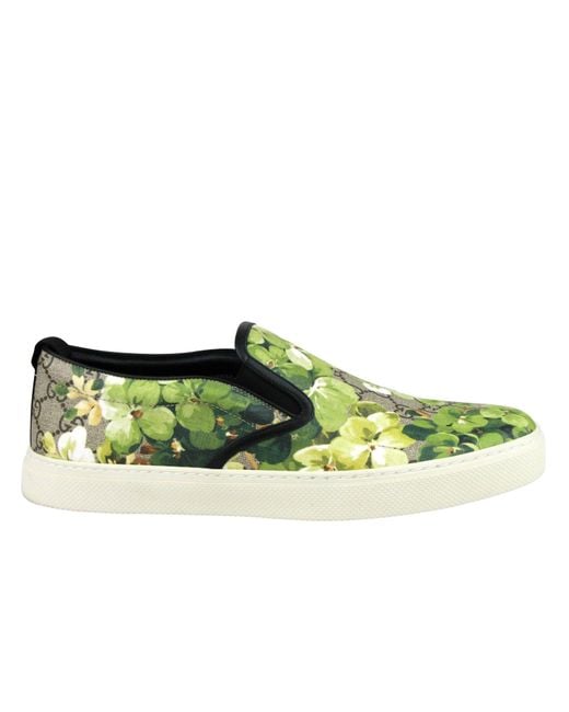Gucci Green Bloom Flower Print Supreme Gg Canvas Slip Sneakers for men