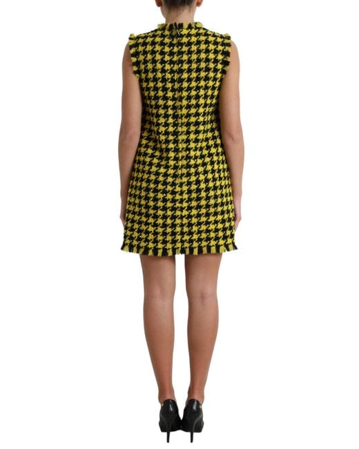 Dolce & Gabbana Green Houndstooth Mini Dress Sleeveless Shift