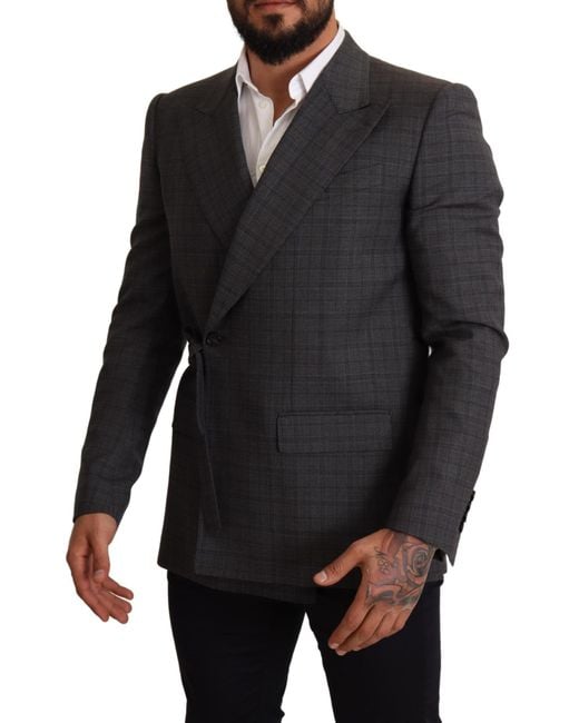 Dolce & Gabbana Black Check Wool Slim Fit Blazer Jacket for men