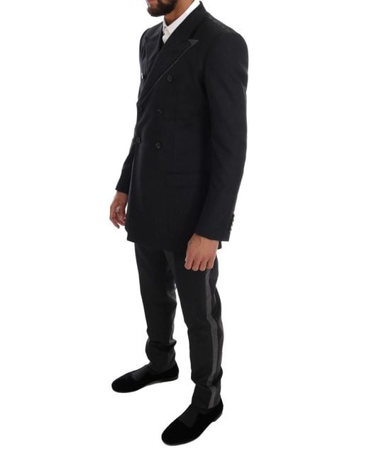 Dolce & Gabbana Black Wool Double Breasted 3 Piece Suit for men