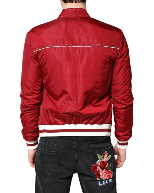 Dolce & Gabbana Red Lightweight Bomber Jacket With Contrast Stitching for men