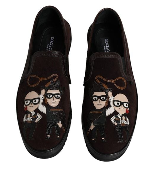 Dolce & Gabbana Black Suede Dg Family Slip On Flats Shoes for men
