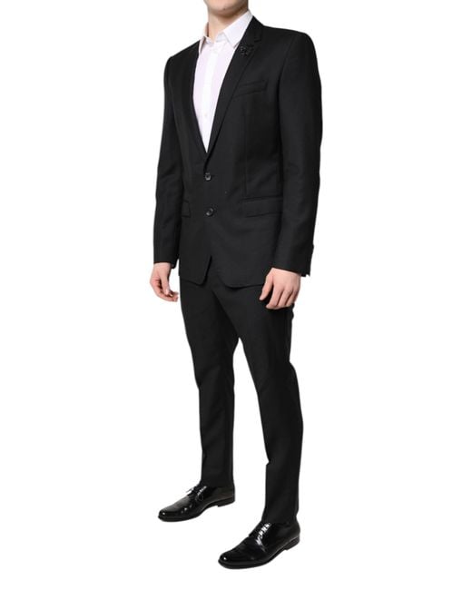 Dolce & Gabbana Black Wool Single Breasted 2 Piece Suit for men