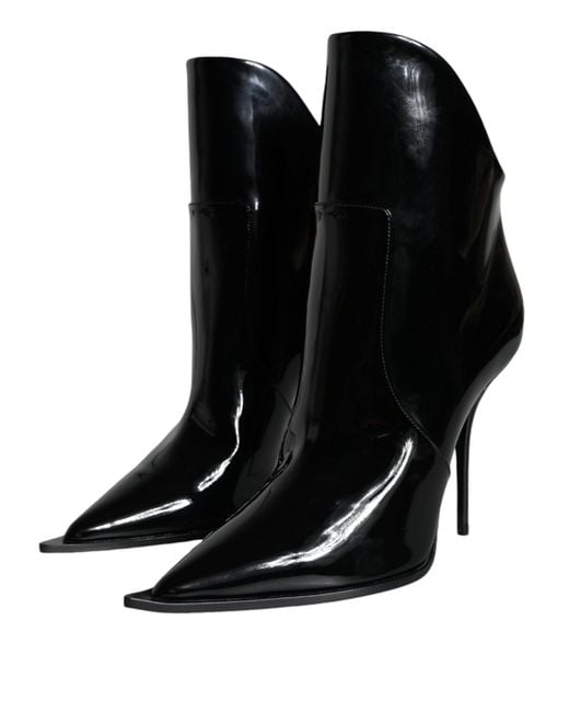 Dolce & Gabbana Black Patent Leather Pointed Ankle Boots Shoes