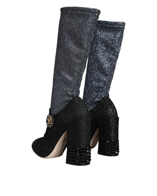 Dolce & Gabbana Blue Crystal Mary Janes Booties Shoes And Nylon Spandex (Stretch)