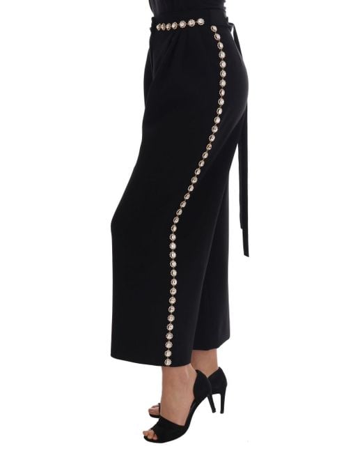 Dolce & Gabbana Black Wool Stretch Crystal Pants