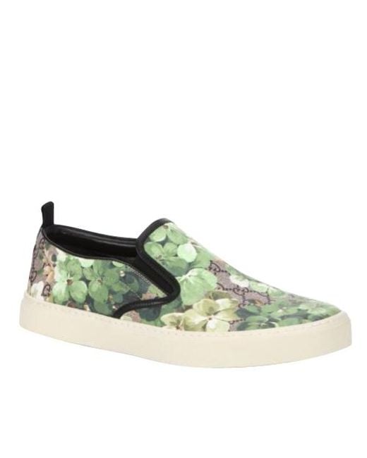 Gucci Green Bloom Flower Print Supreme Gg Canvas Slip Sneakers for men