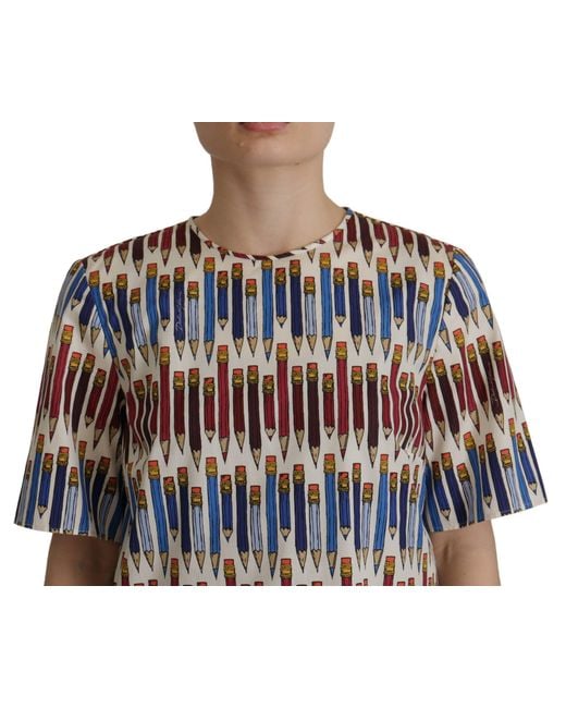 Dolce & Gabbana Black Pencil Print Cotton T-Shirt Blouse