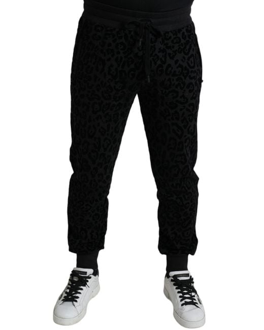 Dolce & Gabbana Black Leopard Cotton Slim Fit Jogger Pants for men