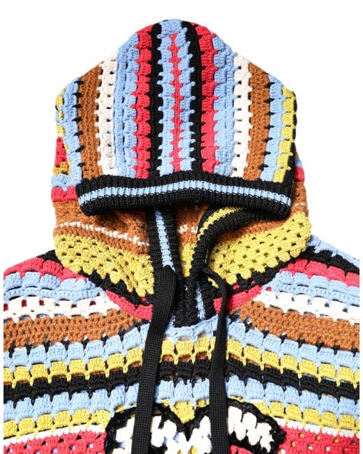 Dolce & Gabbana Red Crochet Knit Hooded Sweater for men