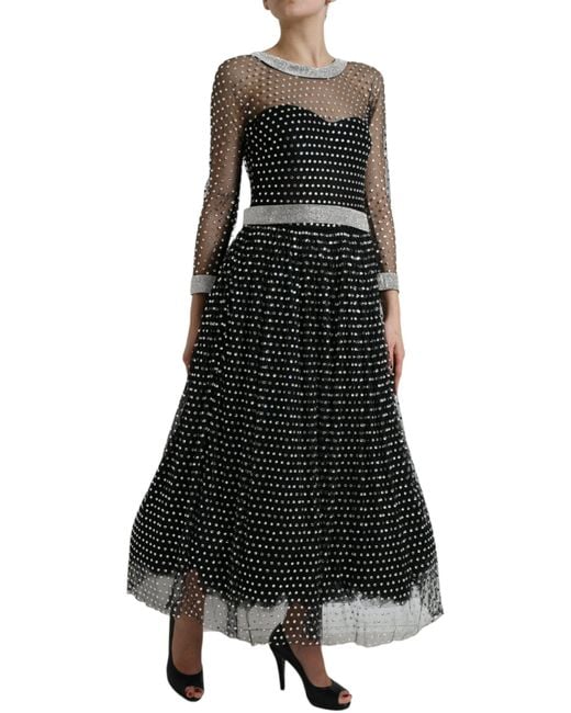 Dolce & Gabbana Black Crystal Embellished A-Line Gown Dress