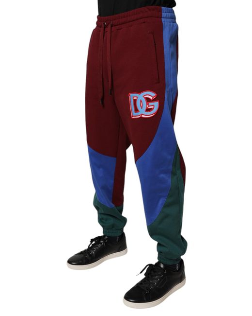 Dolce & Gabbana Red Colorblock Joggers With Logo Patch for men