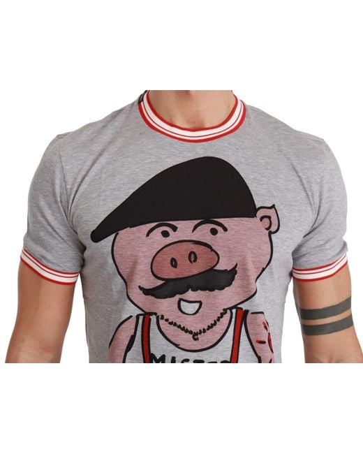 Dolce & Gabbana Gray Cotton Top 2019 Year Of The Pig T-Shirt for men