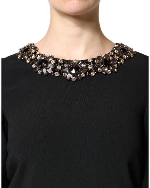 Dolce & Gabbana Black Crystal Embellished Round Neck Mini Dress