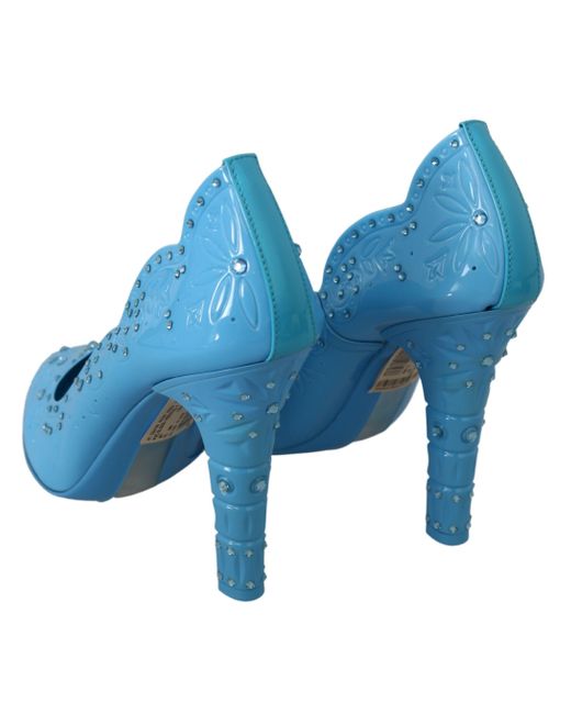 Dolce & Gabbana Dolce Gabbana Blue Crystal Floral Cinderella Heels Shoes