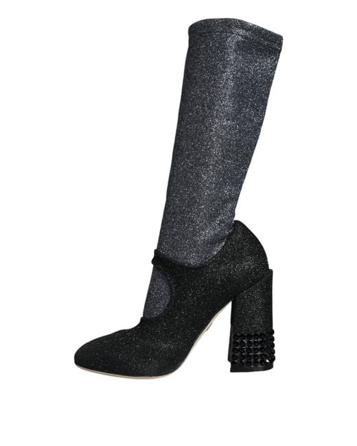 Dolce & Gabbana Blue Crystal Mary Janes Booties Shoes And Nylon Spandex (Stretch)